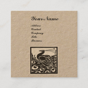 ELEGANTES SCHWARZ-WEIß-PFauen-Monogramm Kraftpapie Quadratische Visitenkarte