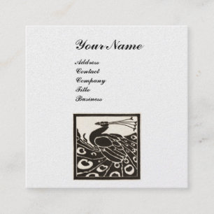 ELEGANTES SCHWARZ WEISS PFauen-MONOGRAMM Perle Quadratische Visitenkarte