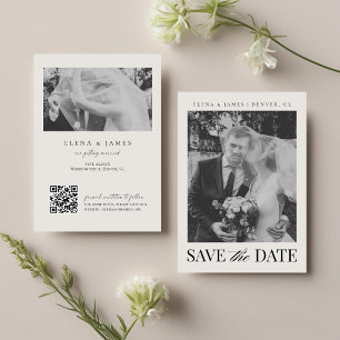 Elegantes Schwarz-Weiß-QR-Code-Monogramm Hochzeit Save The Date