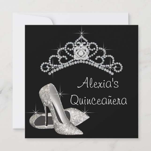 Elegantes Schwarz-Weiß-Quinceanera Einladung (Vorderseite)