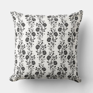 Elegantes Schwarz-Weiß-Rosen-Blumenmuster Kissen