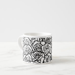 Elegantes Schwarz-Weiß-Rosen Chic floraler Muster Espressotasse