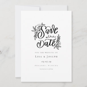 Elegantes Schwarz-Weiß-Save-the-Date-Manuskript Einladung