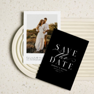 Elegantes Schwarz-Weiß-Save the Date-One-Foto QR Save The Date