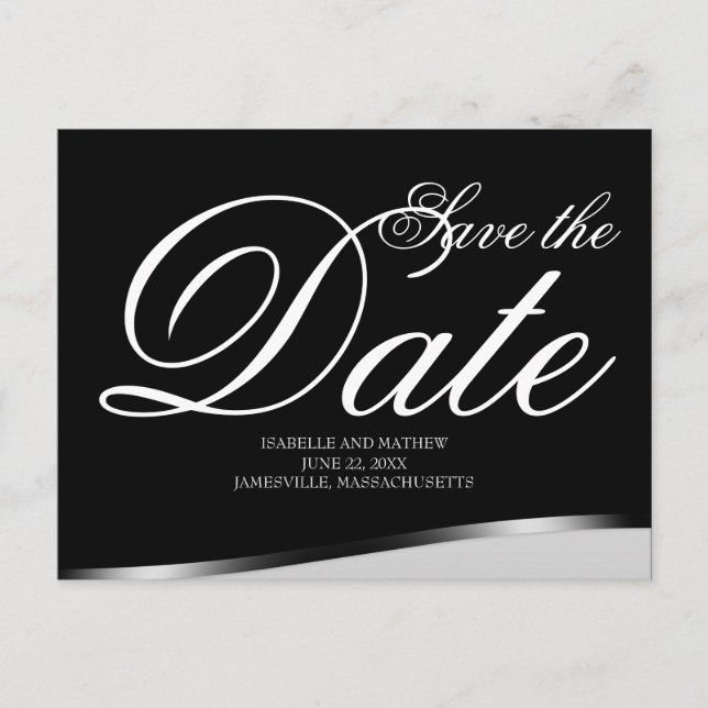 Elegantes Schwarz/Weiß Save the Date Postkarte (Vorderseite)