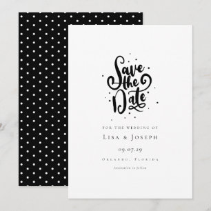 Elegantes Schwarz-Weiß-Save-the-Date-Skript Einladung