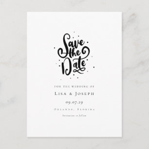 Elegantes Schwarz-Weiß-Save-the-Date-Skript Postkarte