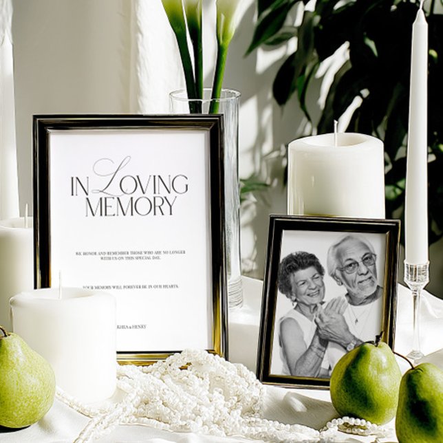 Elegantes Schwarz-Weiß-Schild 'In Loving Memory' (Elegant Black & White In Loving Memory Sign)