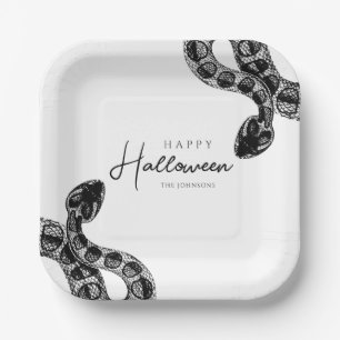 Elegantes Schwarz-Weiß-Schlange Halloween Pappteller