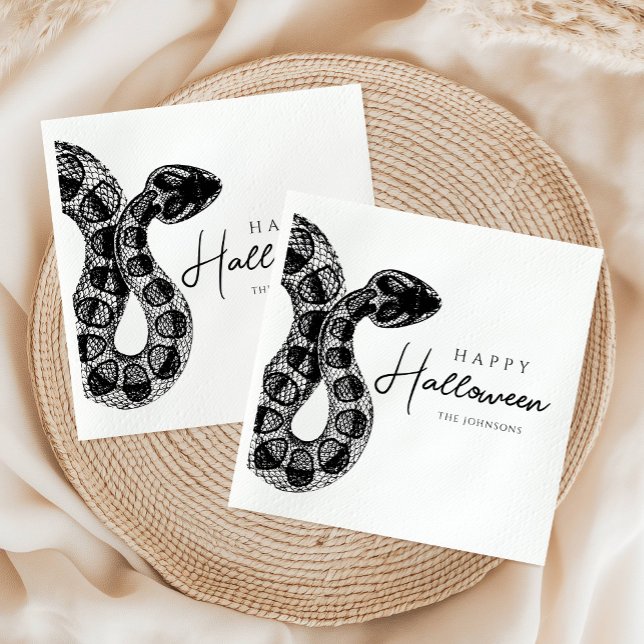 Elegantes Schwarz-Weiß-Schlange Halloween Serviette (Elegant Black And White Snake Halloween Napkins)