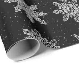 Elegantes Schwarz-Weiß-Schneeflocken Weihnachtsmus Geschenkpapier