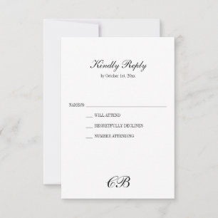 Elegantes Schwarz-Weiß-Schrift-Monogramm-Hochzeit RSVP Karte