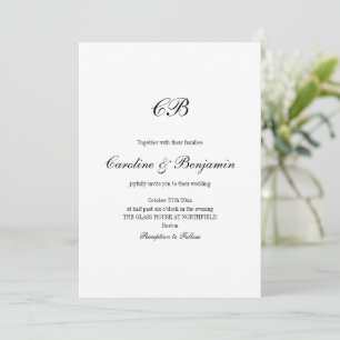 Elegantes Schwarz-Weiß-Schriftmonogramm zur Hochze Einladung