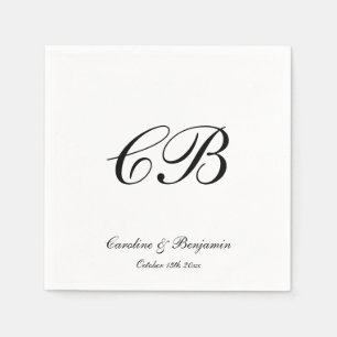 Elegantes Schwarz-Weiß-Schriftmonogramm zur Hochze Serviette