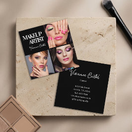 Elegantes Schwarz-Weiß-Script-3-Photo-Make-up Quadratische Visitenkarte