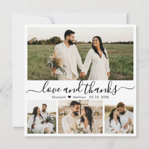 Elegantes Schwarz-Weiß-Script-Foto Hochzeit Danke