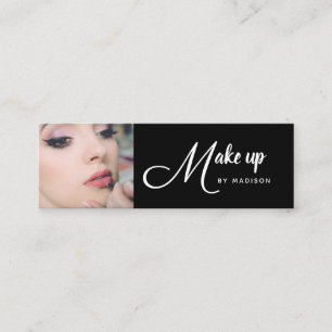 Elegantes Schwarz-Weiß-Script-Foto-Make-up Mini Visitenkarte