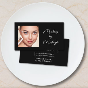 Elegantes Schwarz-Weiß-Script-Foto-Make-up Visitenkarte