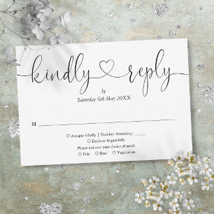 Elegantes Schwarz-Weiß-Script-Herz freundlich Antw RSVP Karte