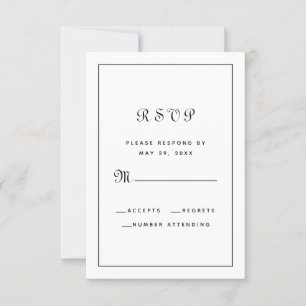 Elegantes Schwarz-Weiß-Script-Hochzeitsdatum RSVP Karte