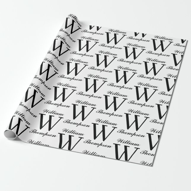 Elegantes Schwarz-Weiß-Script-Monogramm Geschenkpapier (Ungerollt)