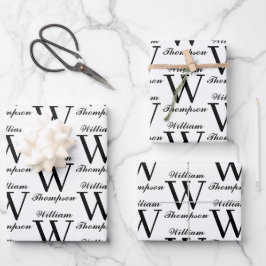 Elegantes Schwarz-Weiß-Script-Monogramm Geschenkpapier Set
