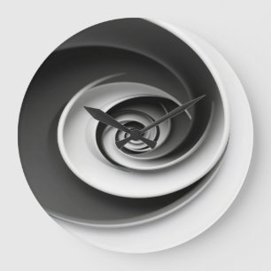 Elegantes Schwarz-Weiß-Spiral-Abstraktdesign,  Große Wanduhr