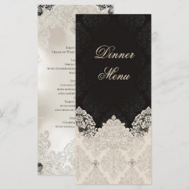 Elegantes Schwarz Weiß Spitze Hochzeits-Dinner-Men Menükarte