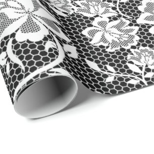 Elegantes Schwarz-Weiß-Spitzen-Geschenkpapier Geschenkpapier