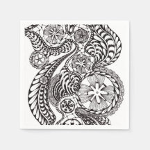 Elegantes Schwarz-Weiß-Spitzen-Zentangle-Blumenpap