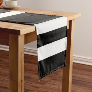 Elegantes Schwarz-Weiß-Streifen-Muster Kurzer Tischläufer