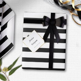 Elegantes Schwarz-weiß Stripe Gold Rahmen Hochzeit Geschenkpapier