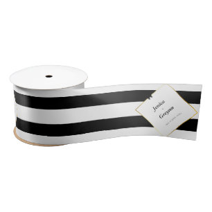 Elegantes Schwarz-weiß Stripe Gold Rahmen Hochzeit Satinband