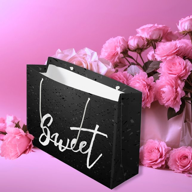 Elegantes Schwarz-Weiß-Süß-Valentin Große Geschenktüte (Elegant Black and White Sweet Valentine's Large Gift Bag)