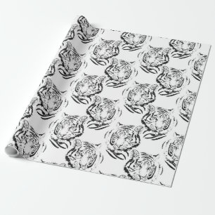 Elegantes Schwarz-Weiß-Tiger-Head Print Design Geschenkpapier