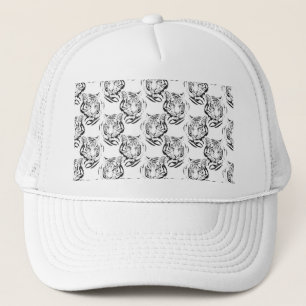 Elegantes Schwarz/Weiß Tiger Head Print Design Truckerkappe