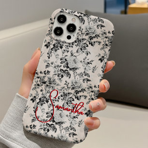 Elegantes Schwarz-Weiß-Toile Rot-Monogramm  iPhone 16 Hülle