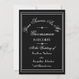 Elegantes Schwarz-Weiß Trauzeuge Request Card Einladung