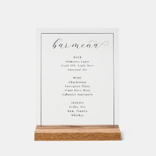 Elegantes Schwarz-Weiß-Typografie-Barmenü Acrylschild