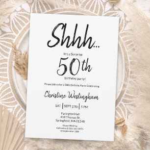 Elegantes Schwarz-Weiß-Überraschung zum 50. Geburt Einladung