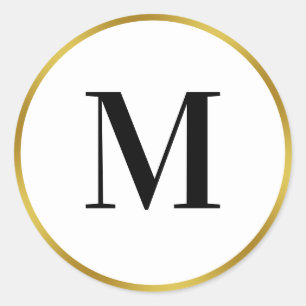 Elegantes Schwarz-Weiß- und Gold-Monogramm (Initia Runder Aufkleber