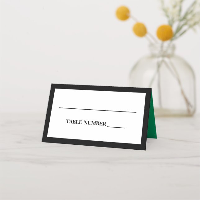 Elegantes Schwarz, Weiß und Kleeblatt Grün Platzkarte (Vorderseite)