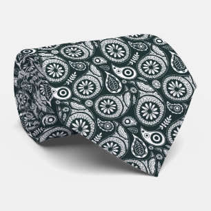 Elegantes Schwarz/Weiß Vintag Paisley Muster Krawatte