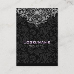 Elegantes Schwarz-Weiß Vintage-Blumenornament Visitenkarte