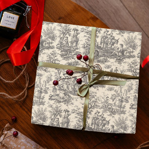 Elegantes Schwarz-Weiß-Vintage-Toile de Jouy Geschenkpapier