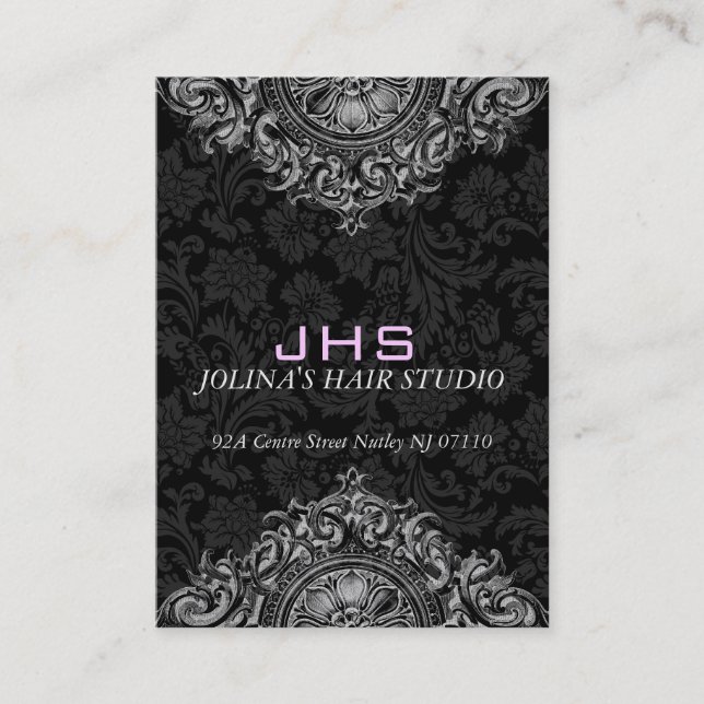 Elegantes Schwarz-Weiß Vintages Blumendekor Visitenkarte (Vorderseite)