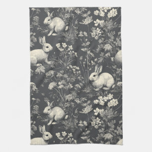 Elegantes Schwarz-Weiß-Waldkaninchen-Toile-Muster Geschirrtuch