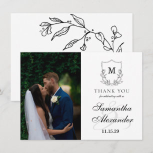 Elegantes Schwarz-Weiß-Wappen Dankeskarte