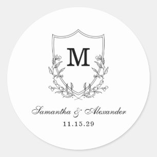 Elegantes Schwarz-Weiß-Wappen Runder Aufkleber