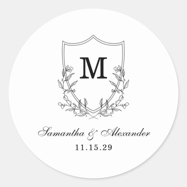 Elegantes Schwarz-Weiß-Wappen Runder Aufkleber (Vorderseite)